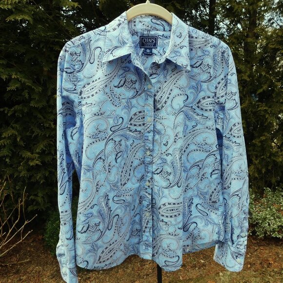 Chaps Petite Paisley Print Cotton Buttondown Top - Picture 1 of 3